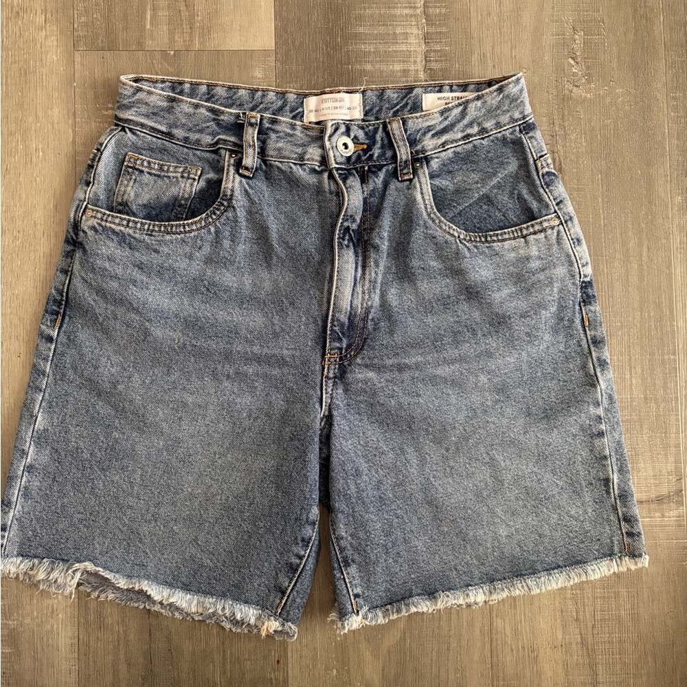 Cotton On Light Blue High-Rise Denim Shorts with Frayed Hem